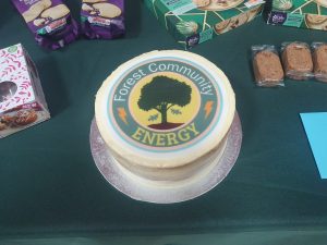 cake with the Forest Community Energy logo